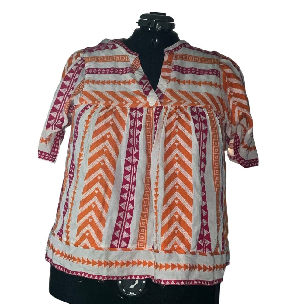 Old Navy Chevron Peasant Top Boho Orange Pink Flutter Sleeve Blouse Womens XL